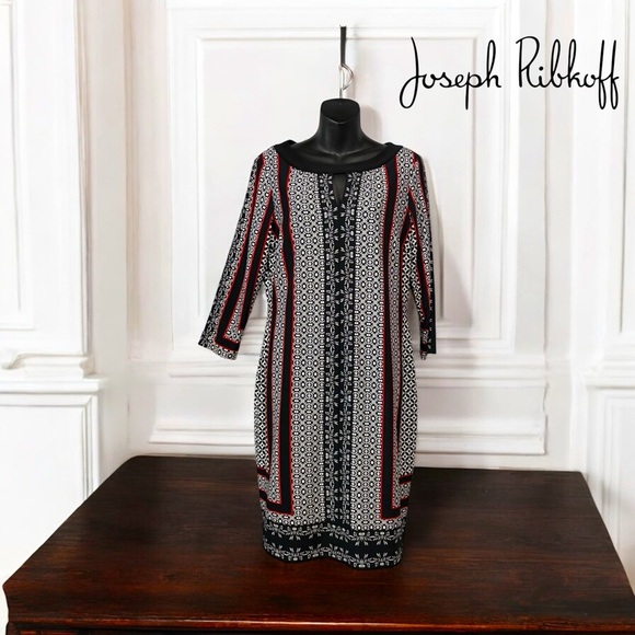 Joseph Ribkoff, Graphic Black, White & Red Dress – Size 12 - Picture 1 of 10